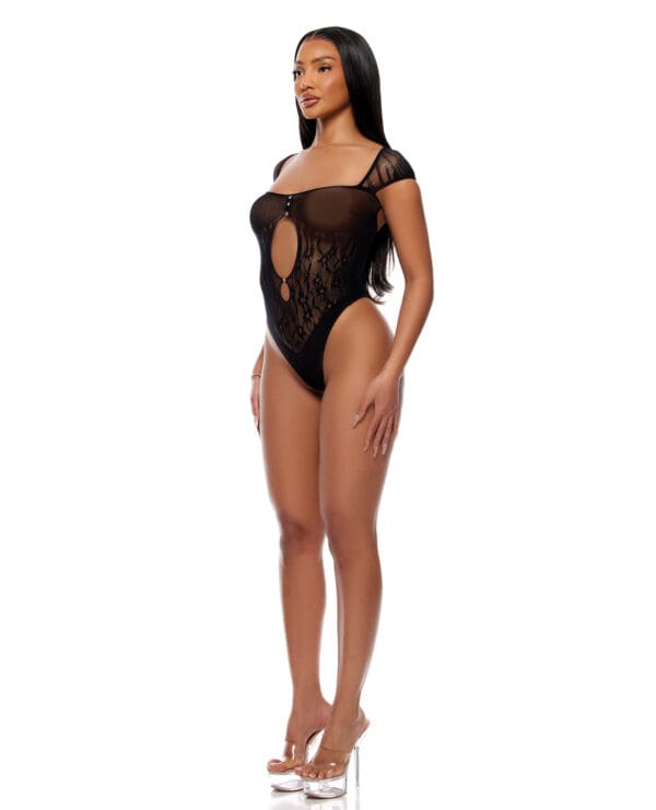 Cross Your Mind Seamless Teddy w/Rhinestone Accents - Black QN - Image 2