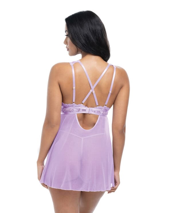 Stassi Lace & Mesh Babydoll w/G-String 2 pc Set - Lavender S/M - Image 3