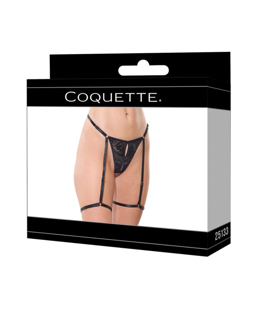 Lace Thong w/Garters and Bow Detail - Black XL - Image 3