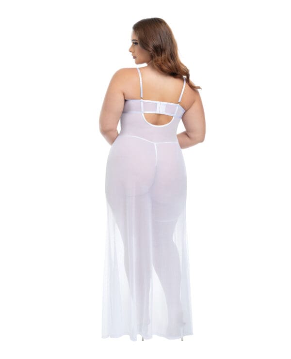 Livia Dot Mesh & Lace Underwire Gown & Garter 2 pc Set - White 1X/2X - Image 2