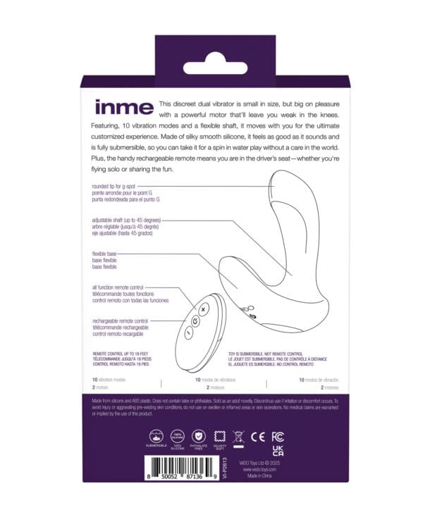 VeDO Inme Rechargeable Dual Vibe w/Remote Control - Purple - Image 5