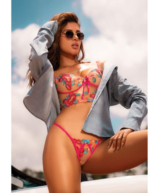 Seductive Garden Floral Mesh Bralette w/G-String 2 pc Set - Multi-Color L/XL - Image 3