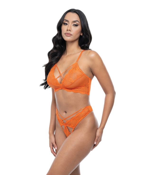 Amina Scallop Lace & Mesh Bralette w/Panty 2 pc Set - Dragon Fire Orange L/XL - Image 2