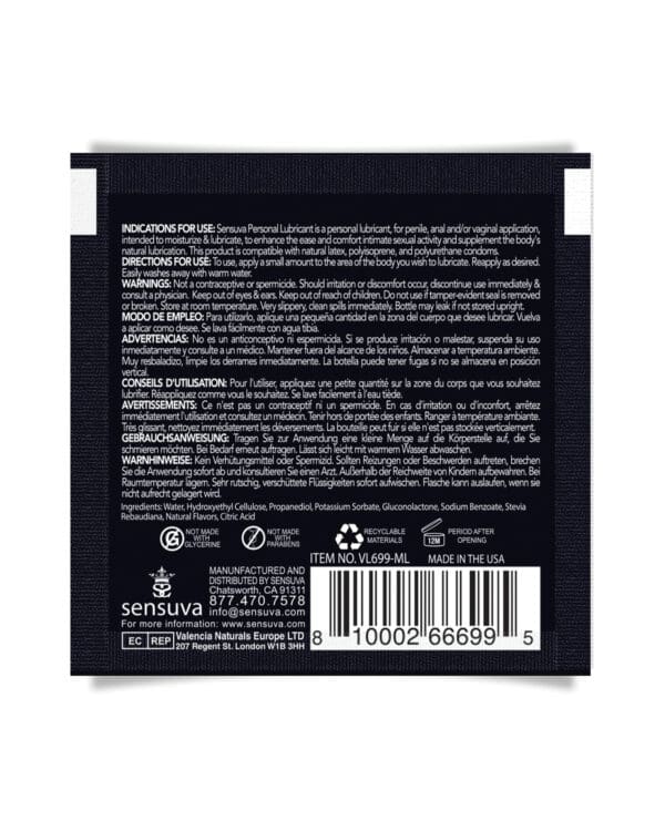 Sensuva Natural Water Based Personal Moisturizer Single Use Packet - 6 ml Peach - Image 2