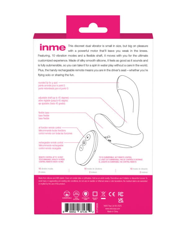 VeDO Inme Rechargeable Dual Vibe w/Remote Control - Pink - Image 5