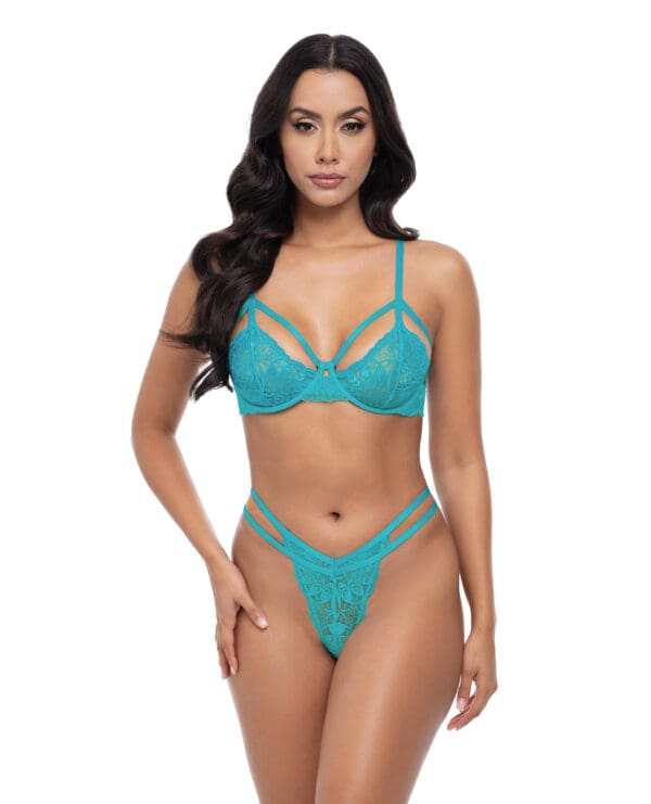 Raya Lace Underwire Bra w/Panty 2 pc Set - Beach Blue S/M