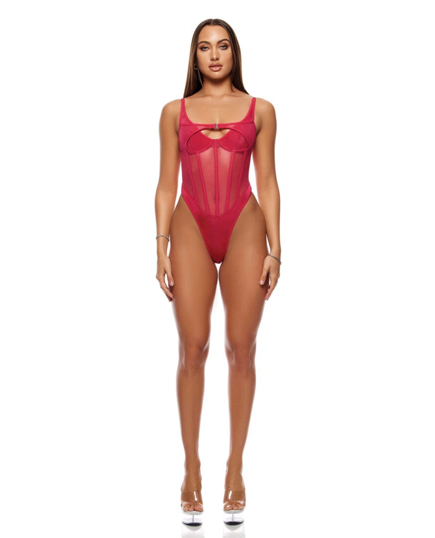 Layers To This Mesh and Knit Teddy - Pink LG