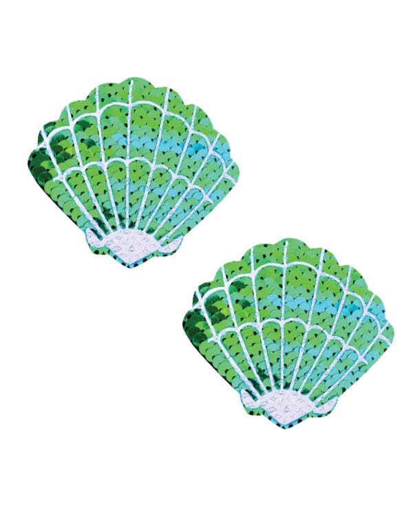 Neva Nude Sequins Sea Shells Under the Sea Pasties - Green/Blue O/S - Image 2