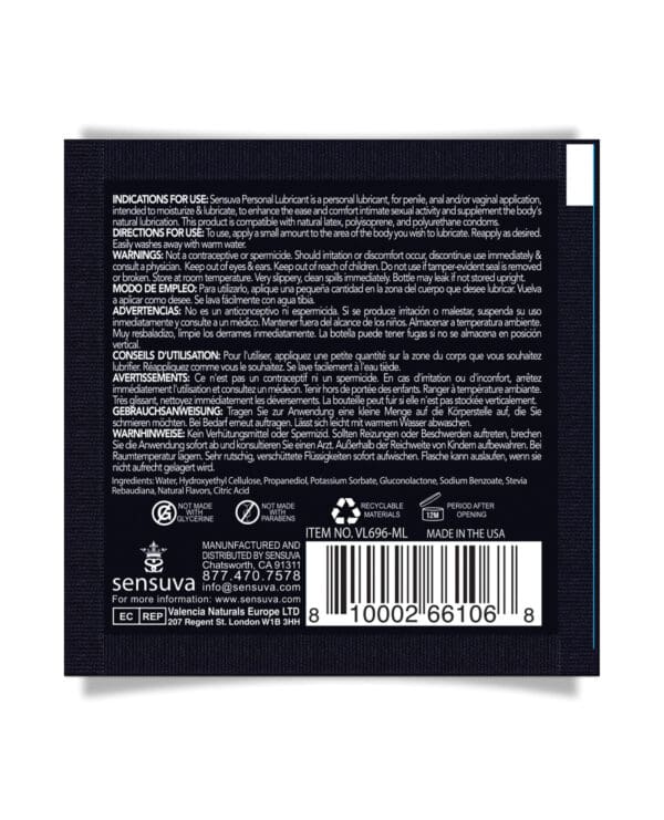 Sensuva Natural Water Based Personal Lubricant Single Use Packet - 6 ml Cotton Candy - Image 2