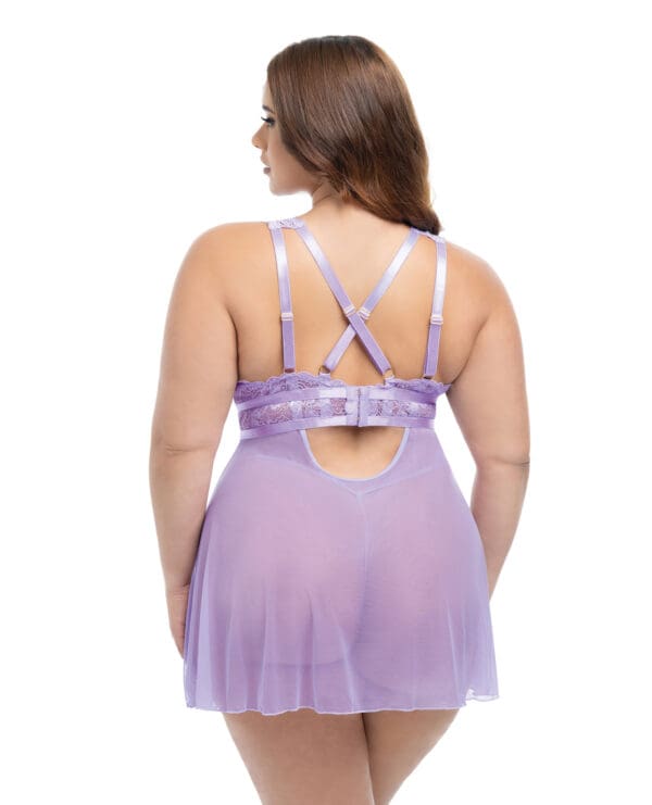 Stassi Lace & Mesh Babydoll w/G-String 2 pc Set - Lavender 1X/2X - Image 3