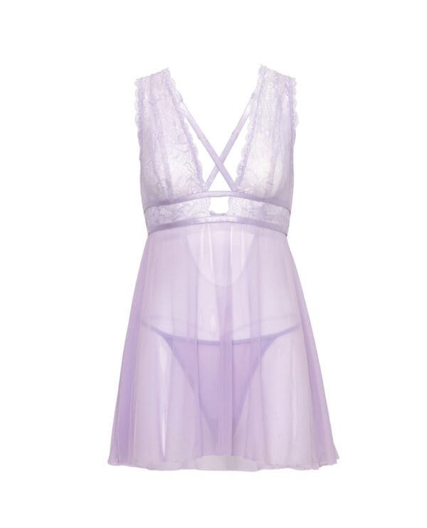 Stassi Lace & Mesh Babydoll w/G-String 2 pc Set - Lavender 1X/2X - Image 4