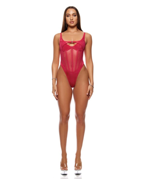 Layers To This Mesh and Knit Teddy - Pink XL