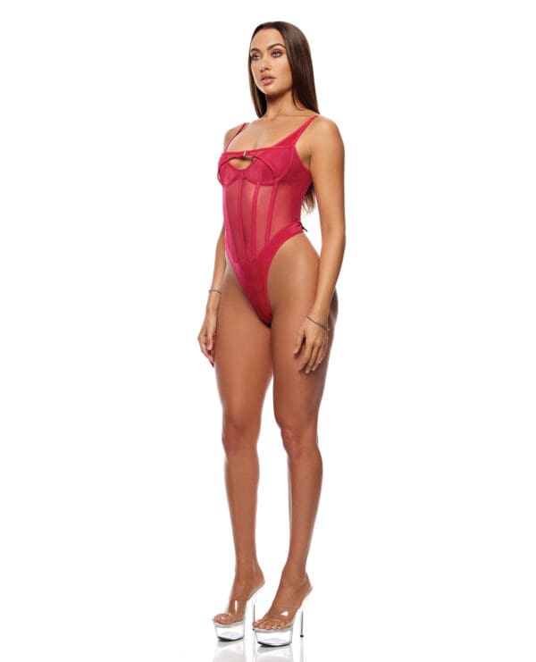 Layers To This Mesh and Knit Teddy - Pink XL - Image 2