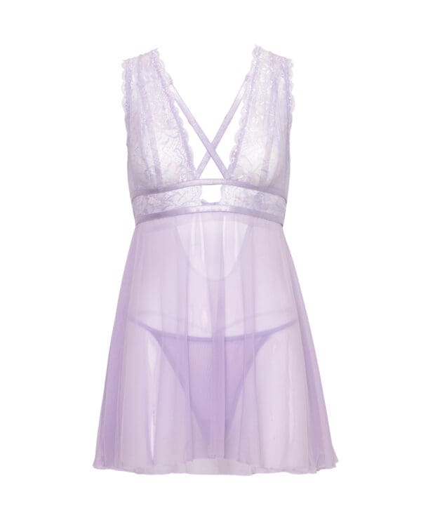 Stassi Lace & Mesh Babydoll w/G-String 2 pc Set - Lavender L/XL - Image 4
