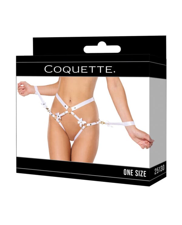 Satin Ribbon w/Elastic Harness & Cuffs Set - White/Gold O/S - Image 3