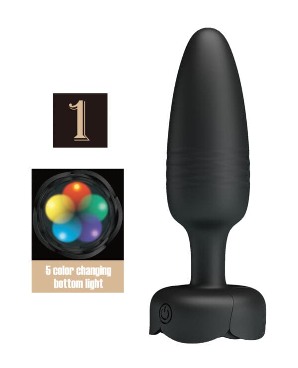 Pretty Love Tarion Thrusting Butt Plug w/Multi Color Bottom Light - Black - Image 5