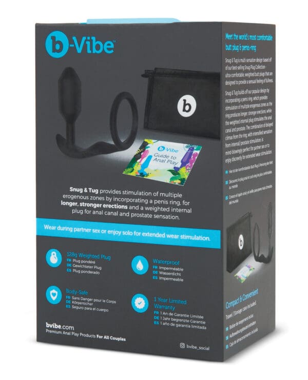 b-Vibe Snug & Tug Weighted Silicone & Penis Ring - 128 g Black - Image 2