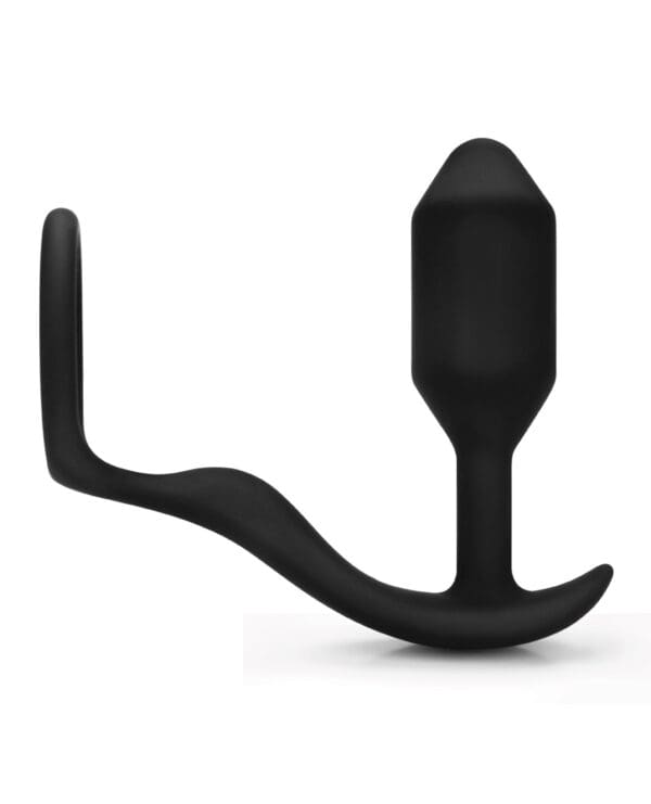 b-Vibe Snug & Tug Weighted Silicone & Penis Ring - 128 g Black - Image 3