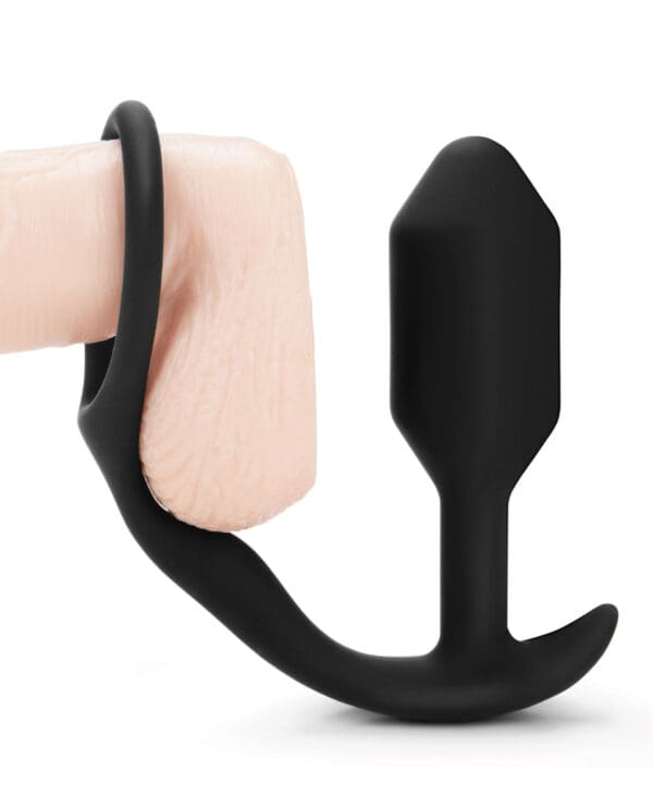 b-Vibe Snug & Tug Weighted Silicone & Penis Ring - 128 g Black - Image 4