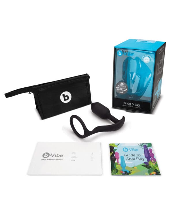 b-Vibe Snug & Tug Weighted Silicone & Penis Ring - 128 g Black - Image 5