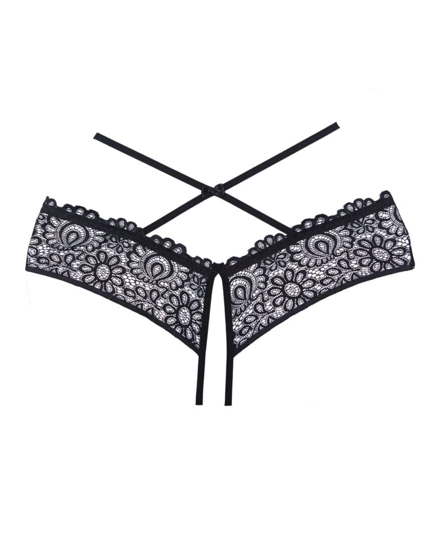 Adore Crayzee Open Panty w/Criss Cross Waist Straps & Lace Black O/S - Image 3