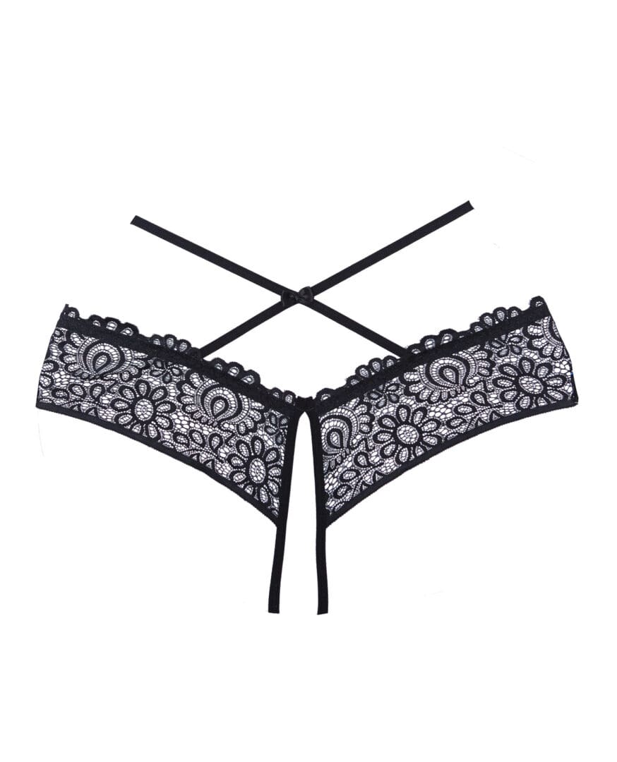 Adore Crayzee Open Panty w/Criss Cross Waist Straps & Lace Black O/S - Image 4