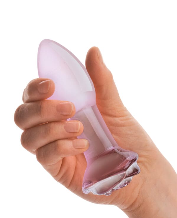 Glas 5" Rosebud Glass Butt Plug - Pink - Image 4