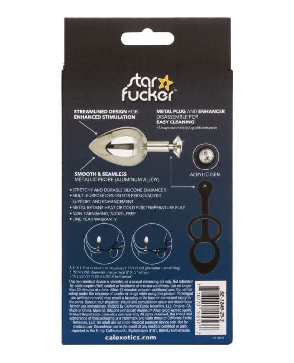 Star Fucker XL Teardrop Gem Plug w/Silicone Enhancer - Black - Image 2