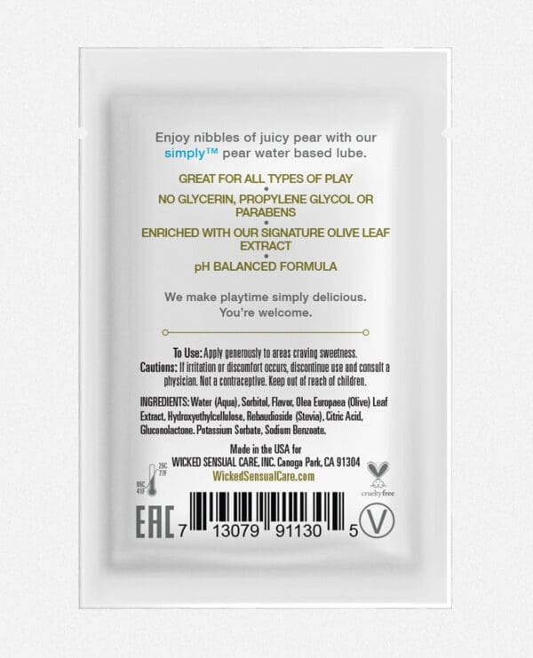 Wicked Sensual Care Simply Water Based Lubricant - .1 oz Pear - Image 2