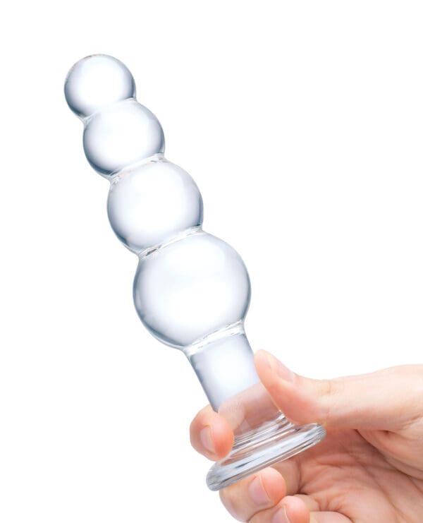 Glas 7.25" Glass Beaded Butt Plug - Clear - Image 4