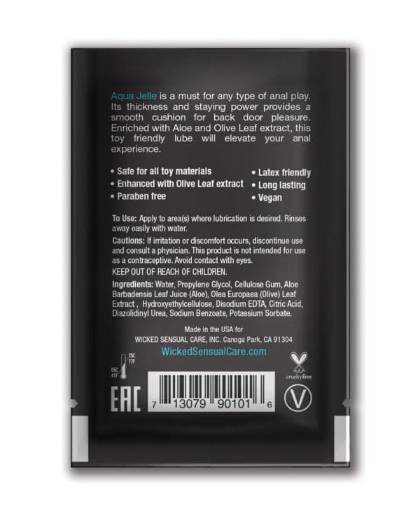 Wicked Sensual Care Jelle Water Based Anal Lubricant - .1 oz Fragrance Free - Image 2