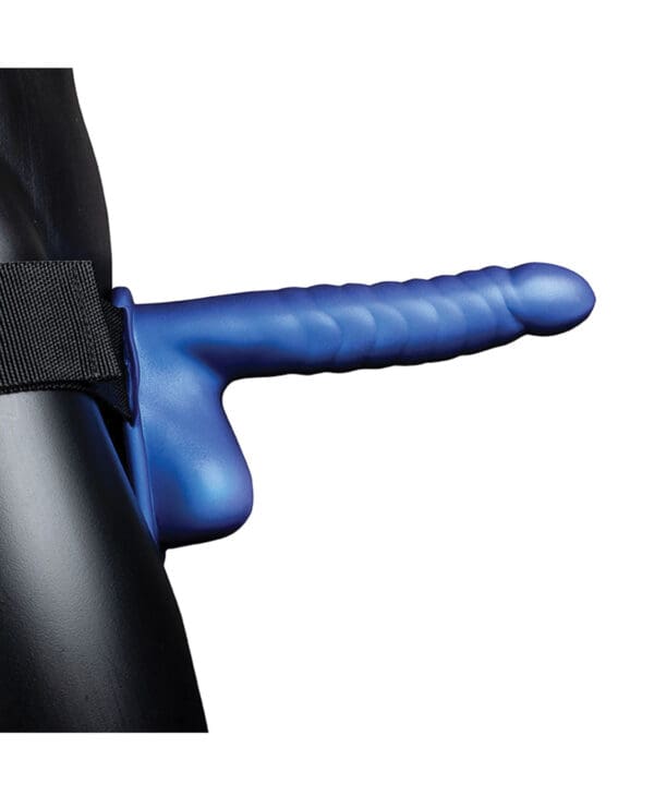 Shots Ouch 8" Ribbed Hollow Strap On w/Balls - Metallic Blue - Image 3