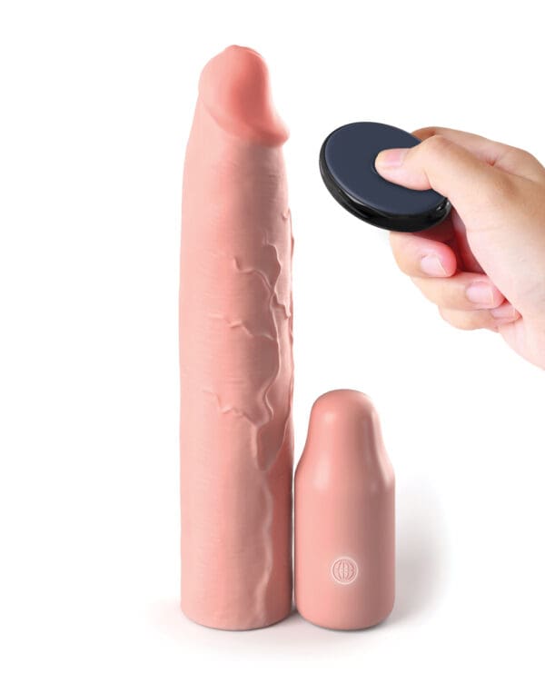 Fantasy X-tensions Elite 9" Sleeve Vibrating 3" Plug w/Remote - Light - Image 2