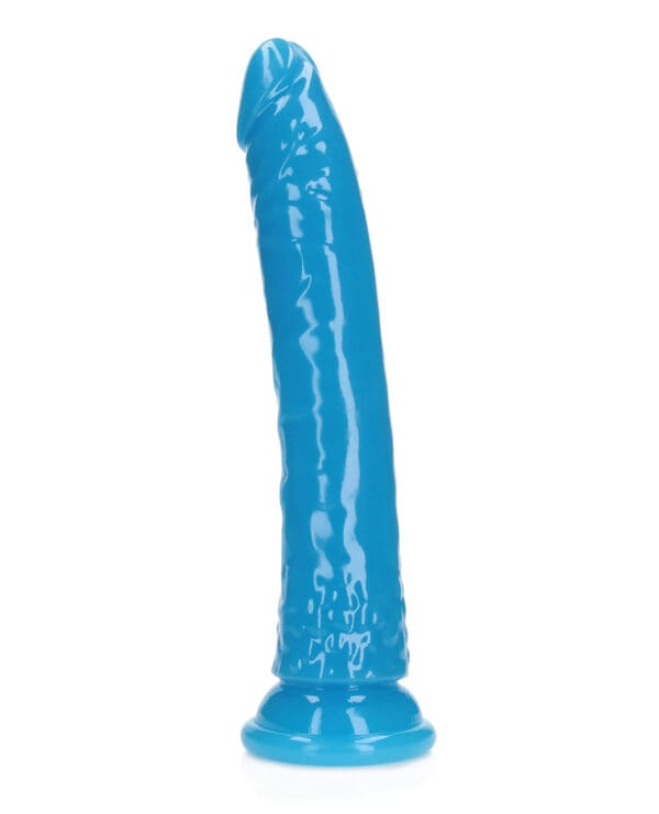 Shots RealRock 10" Slim Dildo Glow in the Dark - Neon Blue - Image 3