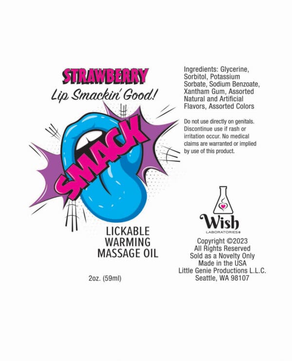 Smack Warming Massage Oil - 2 oz Strawberry - Image 2