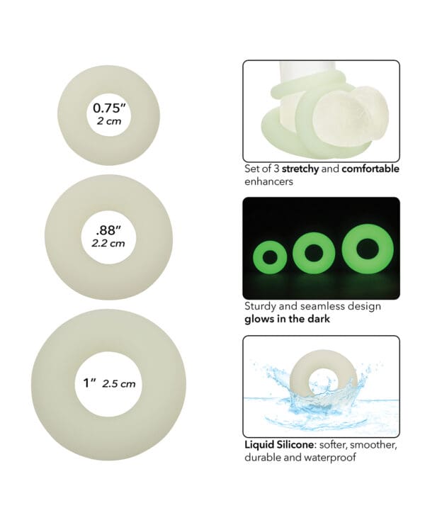 Alpha Liquid Silicone Glow in the Dark Cock Ring - Set of 3 - Image 3