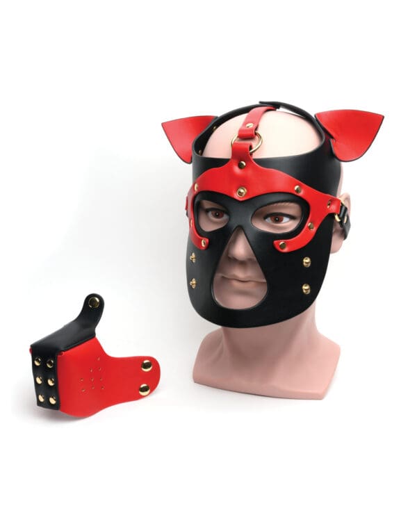 665 Bondage Pup Hood - O/S Black/Red - Image 4
