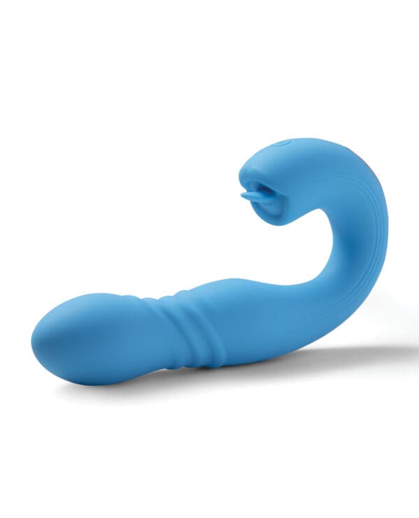 Joi App Controlled Thrusting G-Spot Vibrator & Clit Licker - Blue - Image 4