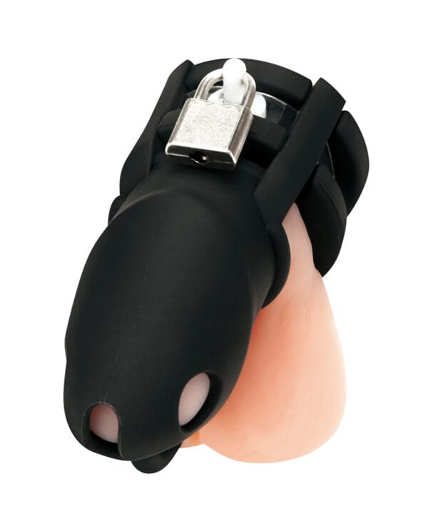 Blue Line 2" Silicone Mini Cock Cage With Ball Divider - Black - Image 2