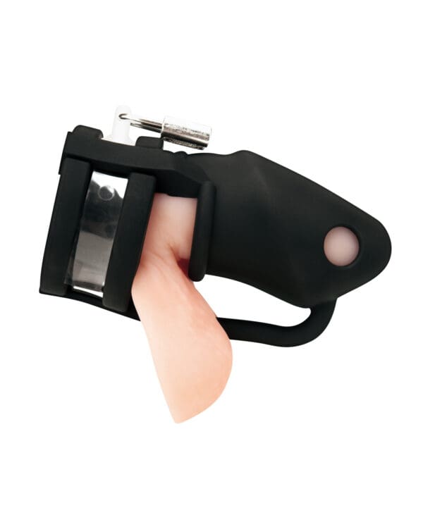 Blue Line 2" Silicone Mini Cock Cage With Ball Divider - Black - Image 3