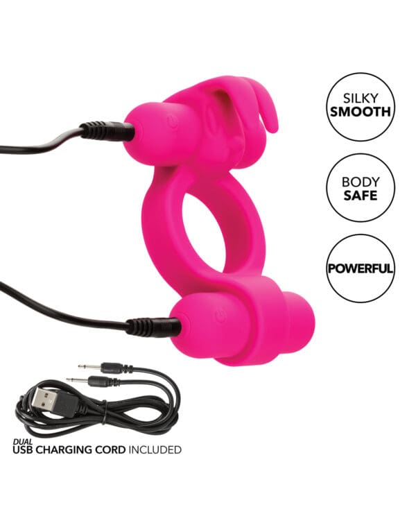 Couple's Enhancer Silicone Rechargeable Rockin' Rabbit Enhancer - Fuchsia - Image 3
