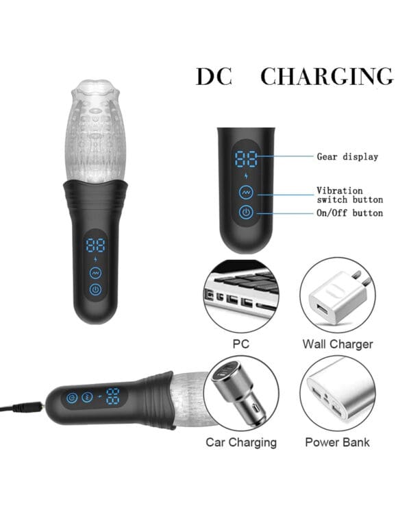 The Male Rose Pro Thrusting Rotating & Vibrating 3D Masturbator - Black - Image 3