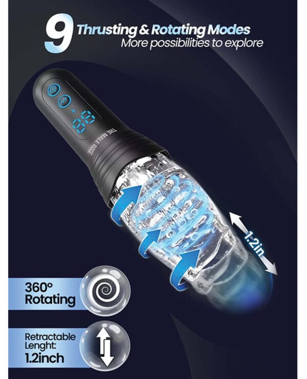 The Male Rose Pro Thrusting Rotating & Vibrating 3D Masturbator - Black - Image 4