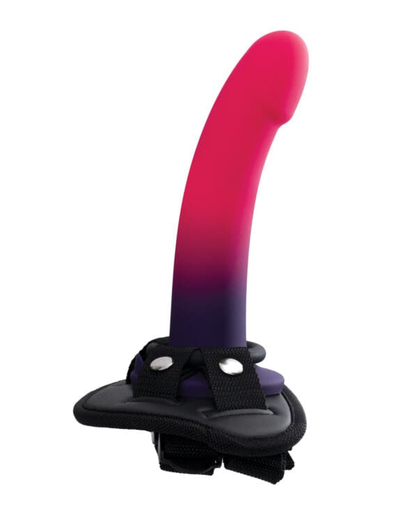 VeDO Duo Silicone Dildo w/Harness - Pink/Purple - Image 3