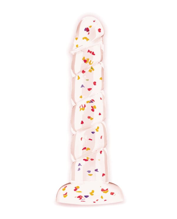 Glittergasm 7.5" Swirls Dildo - Red/Gold/Orange - Image 2