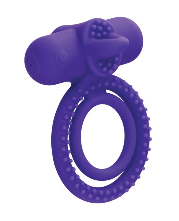 Couple's Enhancer Silicone Rechargeable Dual Climaxer Enhancer w/Flickering Tongue - Purple - Image 2