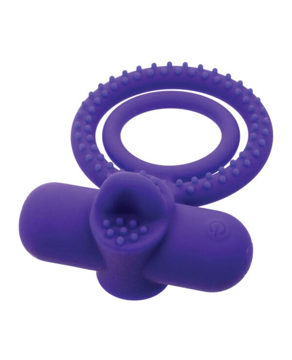 Couple's Enhancer Silicone Rechargeable Dual Climaxer Enhancer w/Flickering Tongue - Purple - Image 3