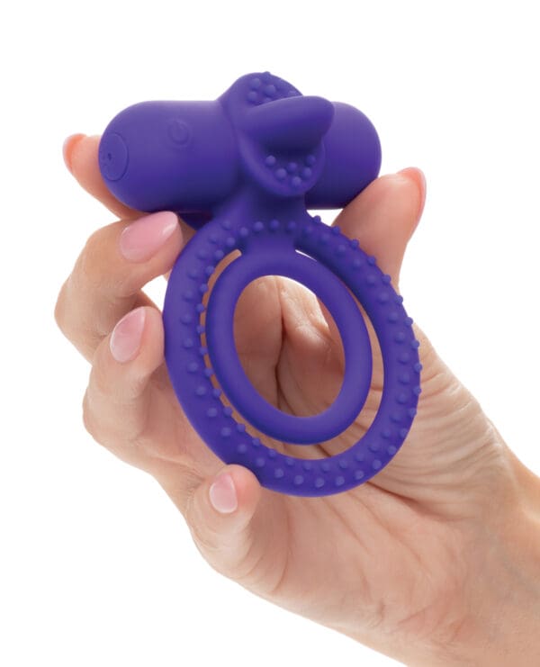 Couple's Enhancer Silicone Rechargeable Dual Climaxer Enhancer w/Flickering Tongue - Purple - Image 4