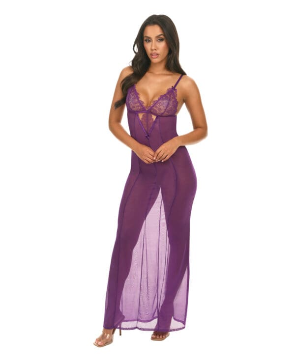 Katana Mesh & Eyelash Lace Gown - Purple L/XL - Image 2
