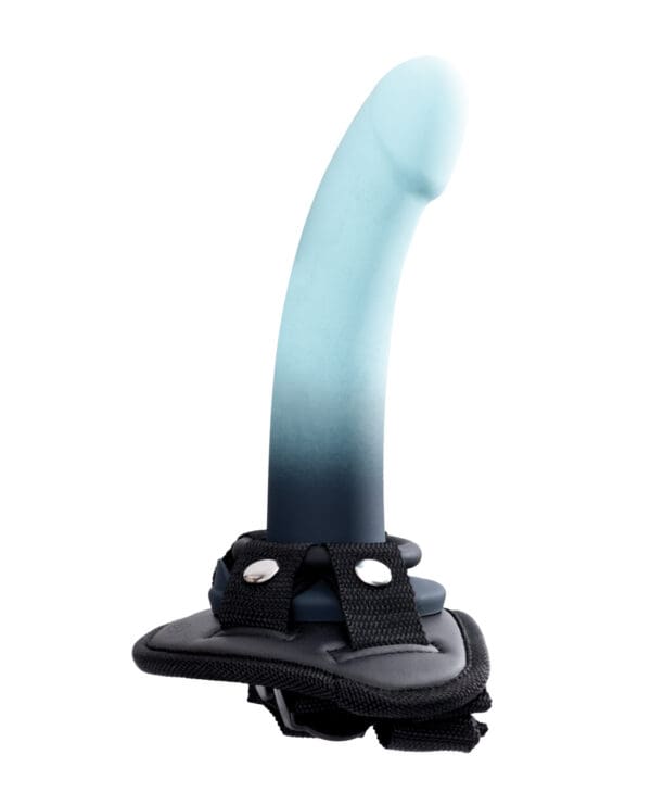 VeDO Duo Silicone Dildo w/Harness - Turquoise/Black - Image 3